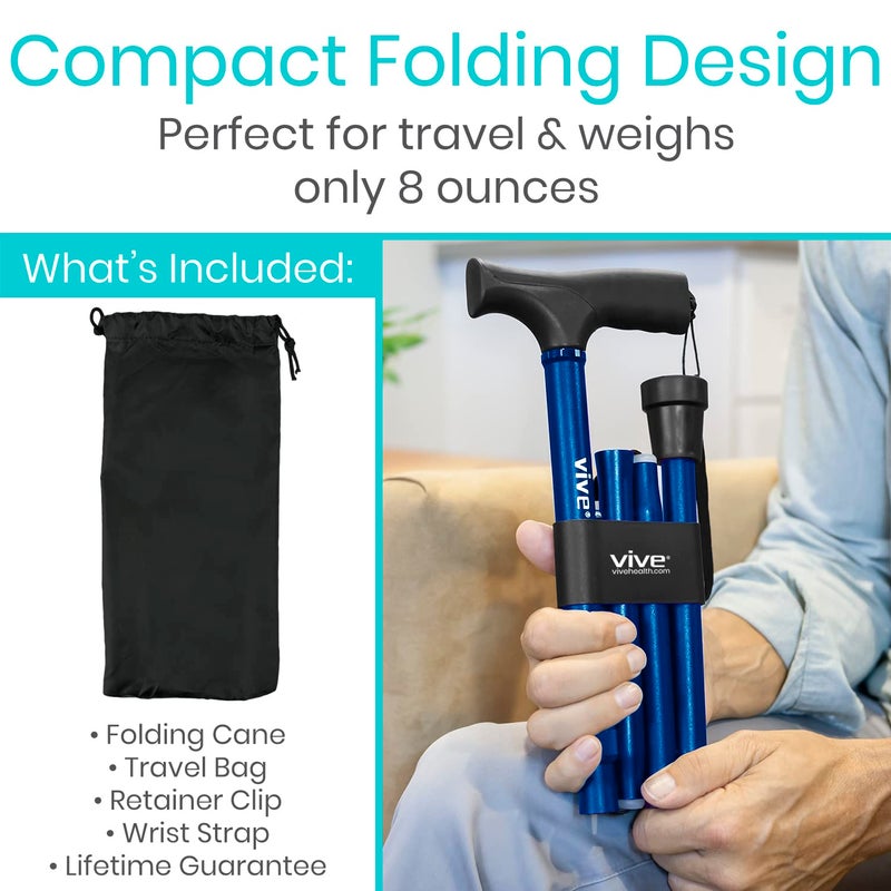Vive Folding Cane - Foldable Walking Cane for Men, Women - Fold-up, Collapsible, Lightweight, Adjustable, Portable Hand Walking Stick - Balancing Mobility Aid - Sleek, Comfortable - Image 2