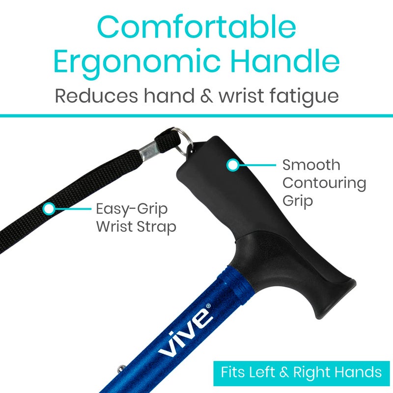 Vive Folding Cane - Foldable Walking Cane for Men, Women - Fold-up, Collapsible, Lightweight, Adjustable, Portable Hand Walking Stick - Balancing Mobility Aid - Sleek, Comfortable - Image 4