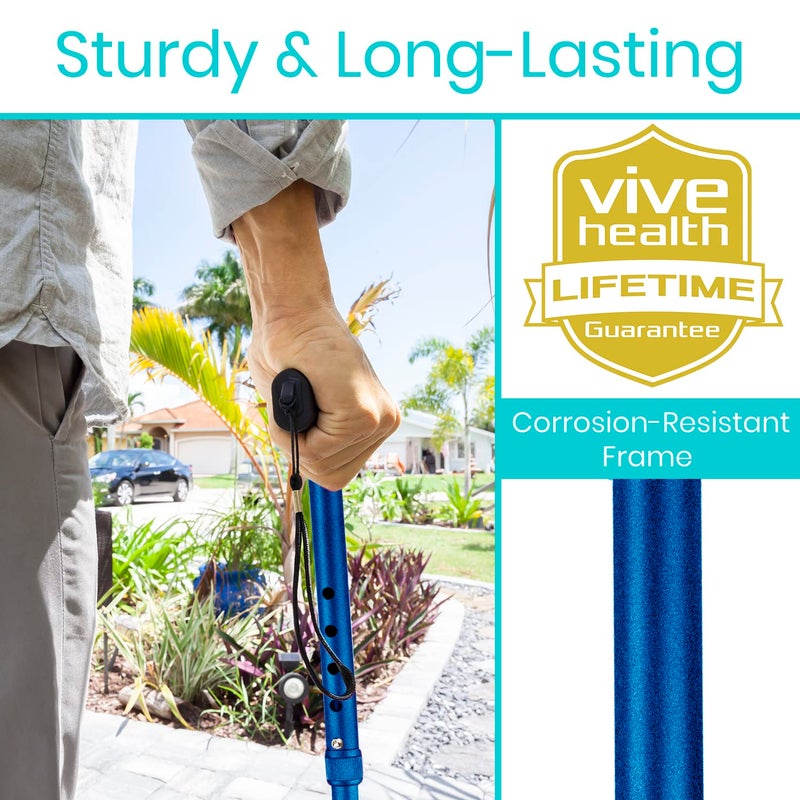Vive Folding Cane - Foldable Walking Cane for Men, Women - Fold-up, Collapsible, Lightweight, Adjustable, Portable Hand Walking Stick - Balancing Mobility Aid - Sleek, Comfortable - Image 3