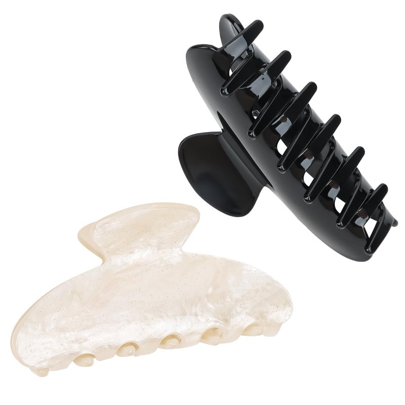 ACO-UINT 2 Pack Hair Claw Clips for Women Acrylic Claw Clips for Thick Hair Non-slip Clip for Hair Large Claws Hair Accessories for Women Girlsï¼ˆBlack&Whiteï¼‰ - Image 1