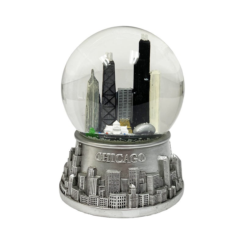 Great Chicago Gifts Musical Chicago Snow Globe  Water Globe  Pewter Look  100mm 