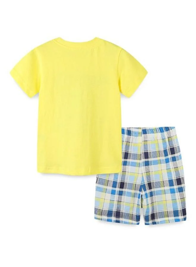 يونيكي Yellow Crew Neck Short Sleeve Printed Tshirt & Shorts