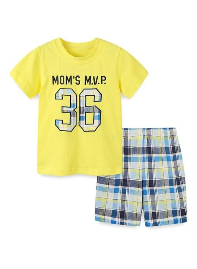 يونيكي Yellow Crew Neck Short Sleeve Printed Tshirt & Shorts