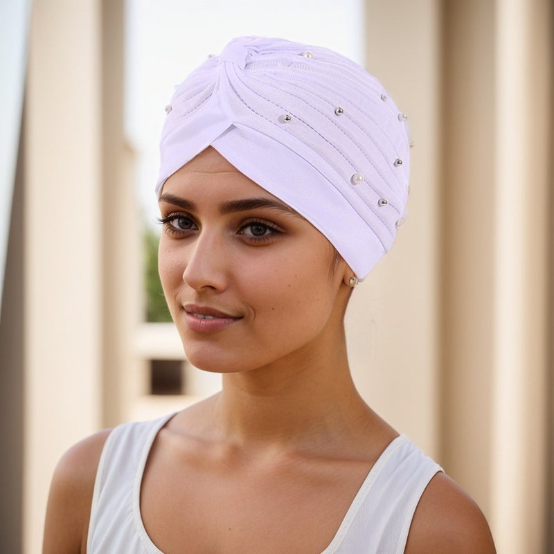 Pleated Turban Hat Beaded Watermelon Head Wrap Nylon - Image 1