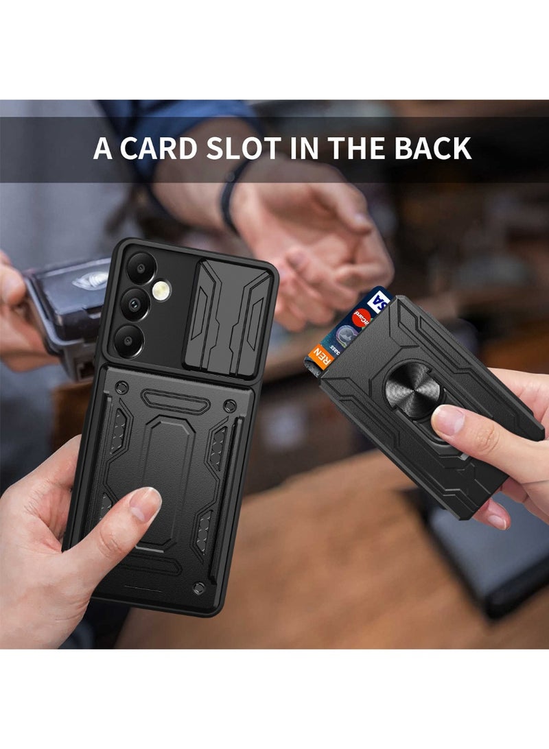 SanHu for Samsung Galaxy A17 4G/5G Case, Card Holder & Slide Camera Lens Cover, Magnetic Ring Holder Kickstand Protective Phone Case for Samsung Galaxy A17 4G/5G, Black - Image 3
