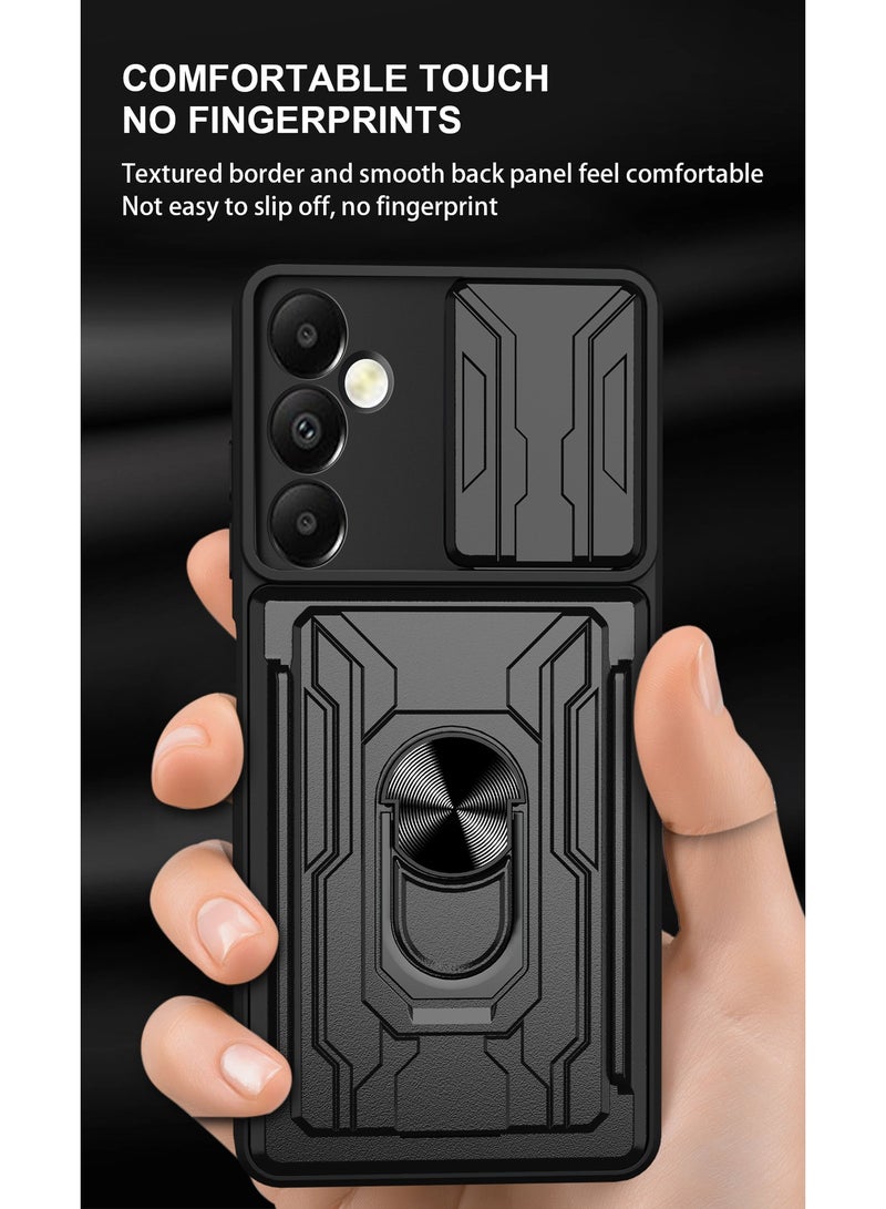 SanHu for Samsung Galaxy A17 4G/5G Case, Card Holder & Slide Camera Lens Cover, Magnetic Ring Holder Kickstand Protective Phone Case for Samsung Galaxy A17 4G/5G, Black - Image 5