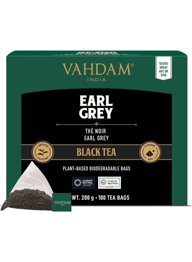 VAHDAM, Earl Grey Black Tea Bags (100 Count) High Caffeine, Non GMO, Gluten Free | Citrusy Earl Grey Tea Leaves w/pure Bergamot Oil | 100% Halal Certified | Resealable Ziplock Pouch