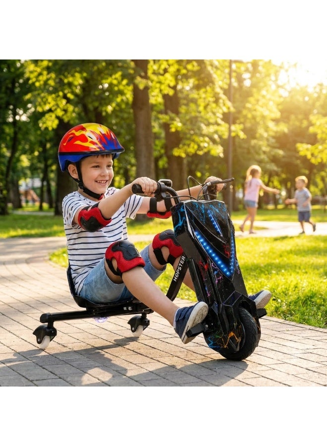 Hopster Kid's Advanced Electric Drift Scooter for Kids with 250W High-Power Motor, Large 8 inch wheels, Comfortable Racing Seat, Rear Drift Wheel System, Long-Lasting Rechargeable Battery, Black - Image 3
