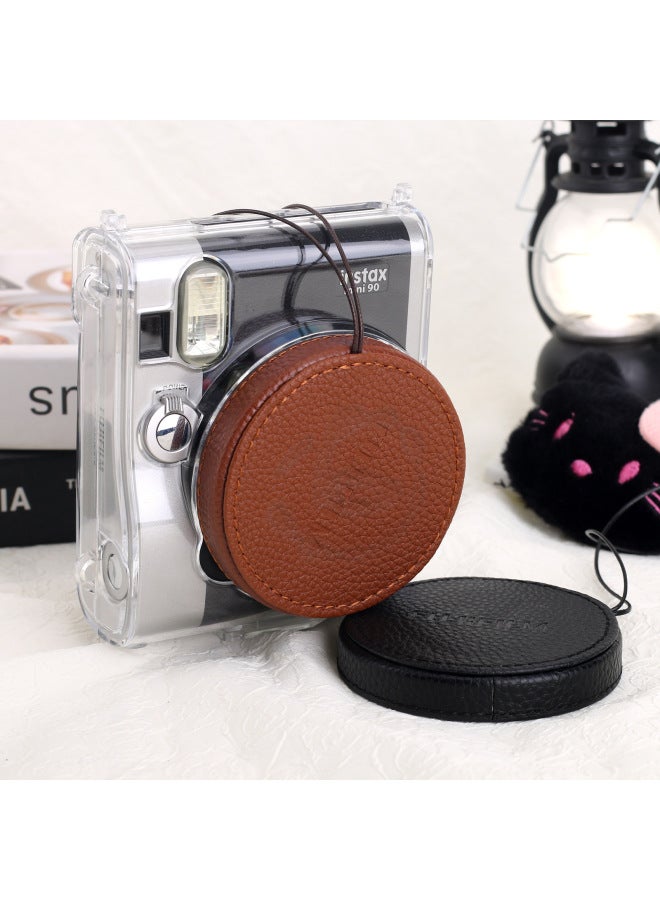 Anti-lost Protective Cover Lens Accessories Suitable For The Lens Cover Of The Camera Of The Mini90 Aluminum Alloy Imitation Litchi Pattern-Color:Mini90 Lens Cap Brown (no Logo)  - Image 4
