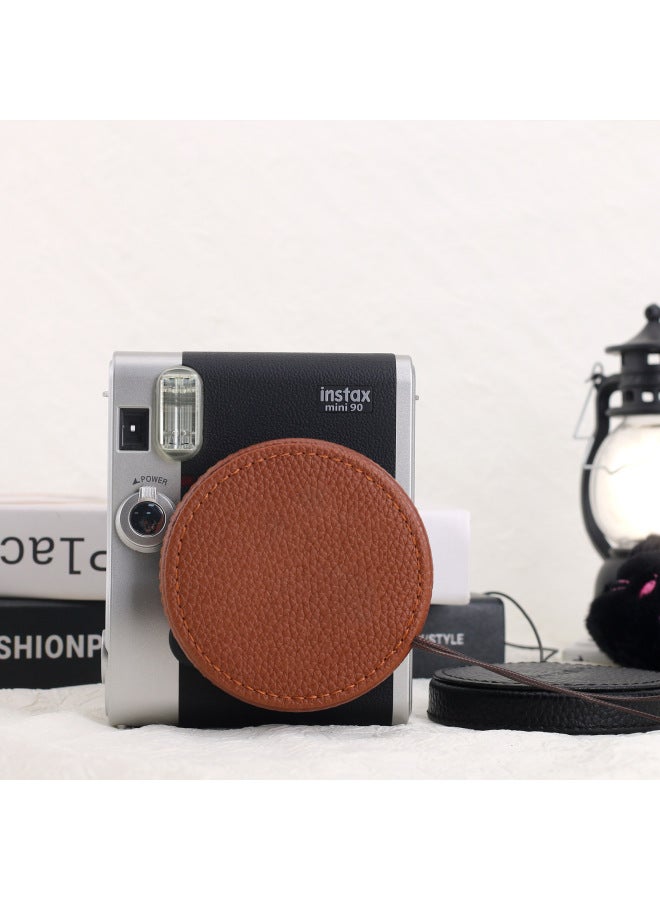 Anti-lost Protective Cover Lens Accessories Suitable For The Lens Cover Of The Camera Of The Mini90 Aluminum Alloy Imitation Litchi Pattern-Color:Mini90 Lens Cap Brown (no Logo)  - Image 3