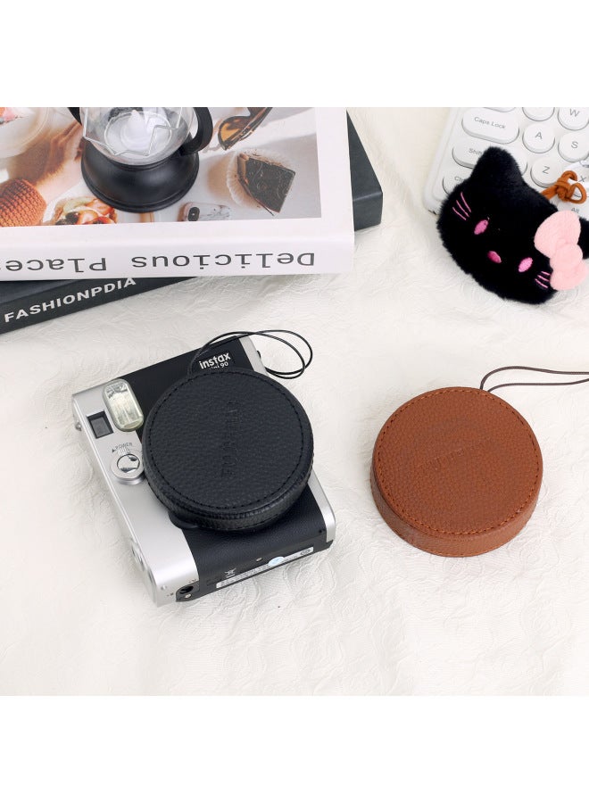 Anti-lost Protective Cover Lens Accessories Suitable For The Lens Cover Of The Camera Of The Mini90 Aluminum Alloy Imitation Litchi Pattern-Color:Mini90 Lens Cap Brown (no Logo)  - Image 2