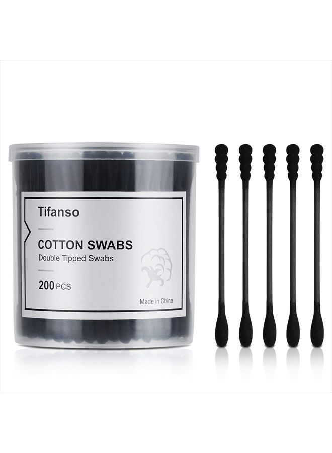 tifanso 200 Count Black Cotton Swabs, Natural Black Double Tipped Cotton Buds, Cruelty-Free Ear Swabs, Chlorine-Free Hypoallergenic - Image 1
