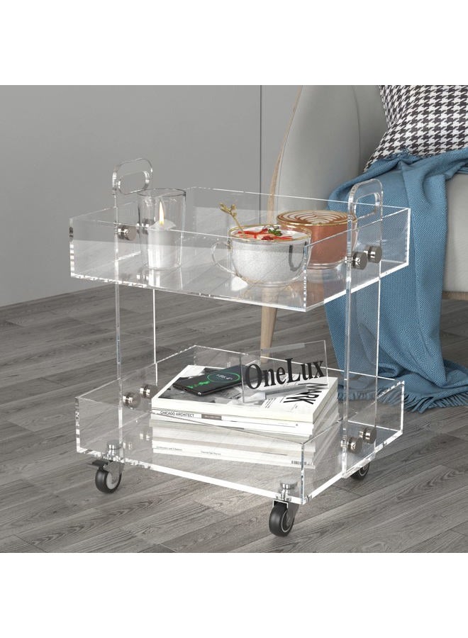 ONELUX (Flat Packed) Original Acrylic Side Table,Clear Table with Wheels,Rolling Storage cart,Acrylic Bedside Tables/Night Stand - 41×34×48H cm - Image 1