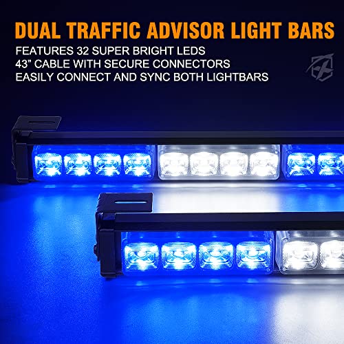 Xprite شريط ضوء الطوارئ Xprite للإشارات المرورية، شريط ضوء مزدوج، مصابيح تحذيرية وميض مع جهاز تحكم عن بعد وصندوق تحكم، للمركبات الخاصة بالشرطة والشاحنات - أبيض وأزرق - Image 3