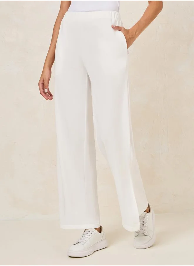 Styli Wide Leg Joggers with Side Seam Slit