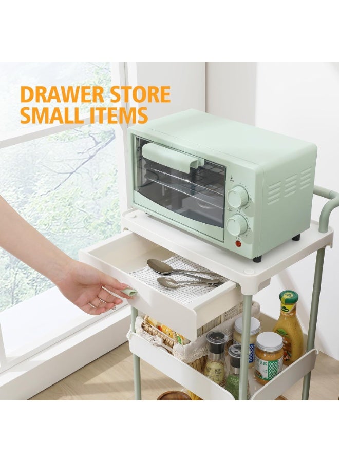 BLOOMING TIME 3 Tier Rolling Plastic Storage Cart with Lockable 360° Wheels, Multifunctional Mobile Utility Organizer Cart with Raised Guardrail & Side Handles, All Plastic Lightweight Storage Shelves for Kitchen Bathroom Bedroom Nursery Snack Book Toy Storage - Image 3