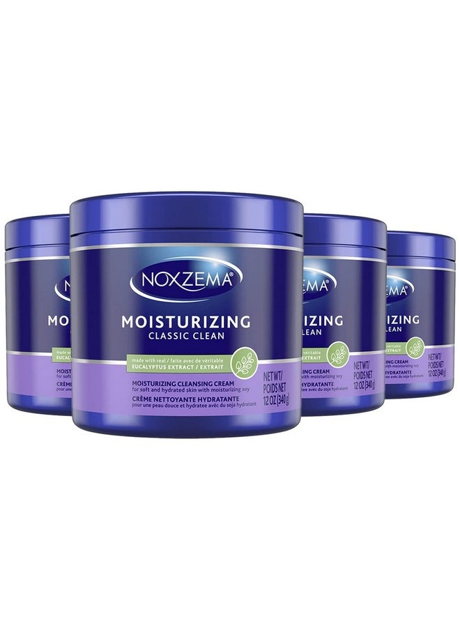 Noxzema - Noxzema Classic Clean Original Deep Cleansing Cream for Soft & Smooth Skin - Real Eucalytpus Extract Noxzema Moisturizing Cleansing Cream Face Wash, 12 Oz Ea (Pack of 4) - Image 1