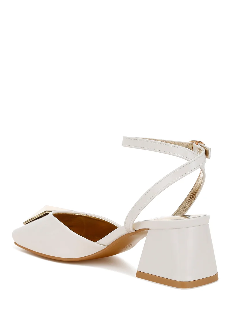 London Rag Brooch Detail Ankle Strap Sandals in Off White