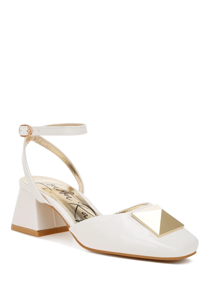 London Rag Brooch Detail Ankle Strap Sandals in Off White