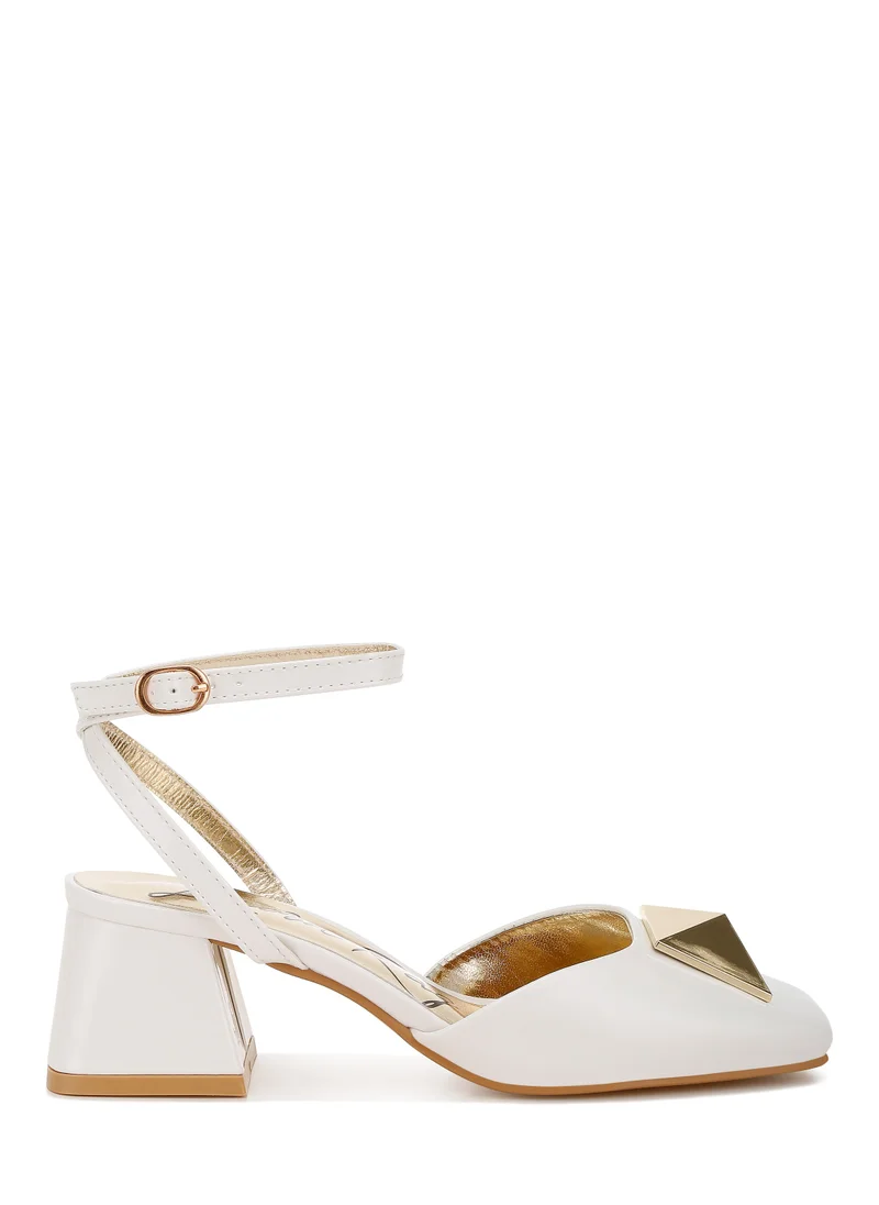 London Rag Brooch Detail Ankle Strap Sandals in Off White