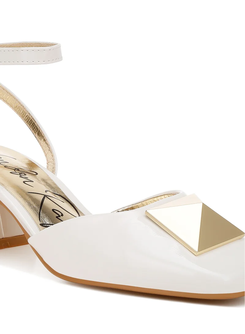 London Rag Brooch Detail Ankle Strap Sandals in Off White