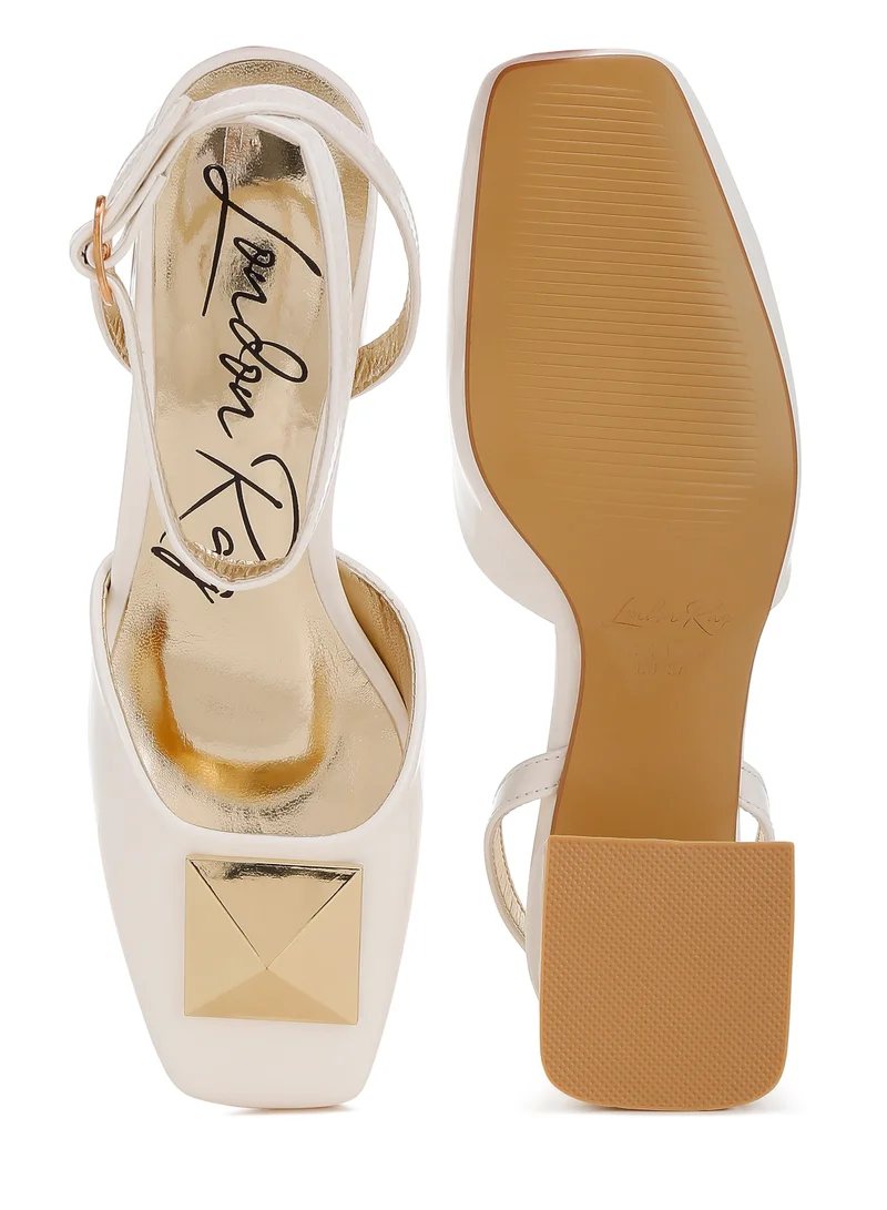 London Rag Brooch Detail Ankle Strap Sandals in Off White