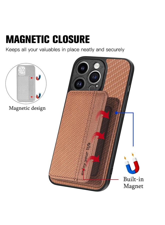 S-TOP Case For iPhone 13 Pro Max Carbon Fiber Magnetic Card Bag Phone Case - Image 3