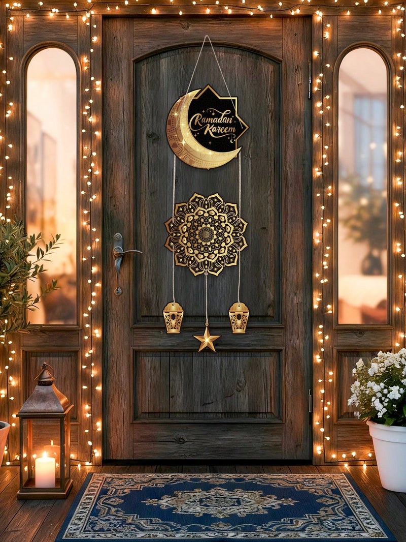 Ramadan Kareem Door Hanging Decoration with Moon Lantern and Star for Home Decor - Image 1