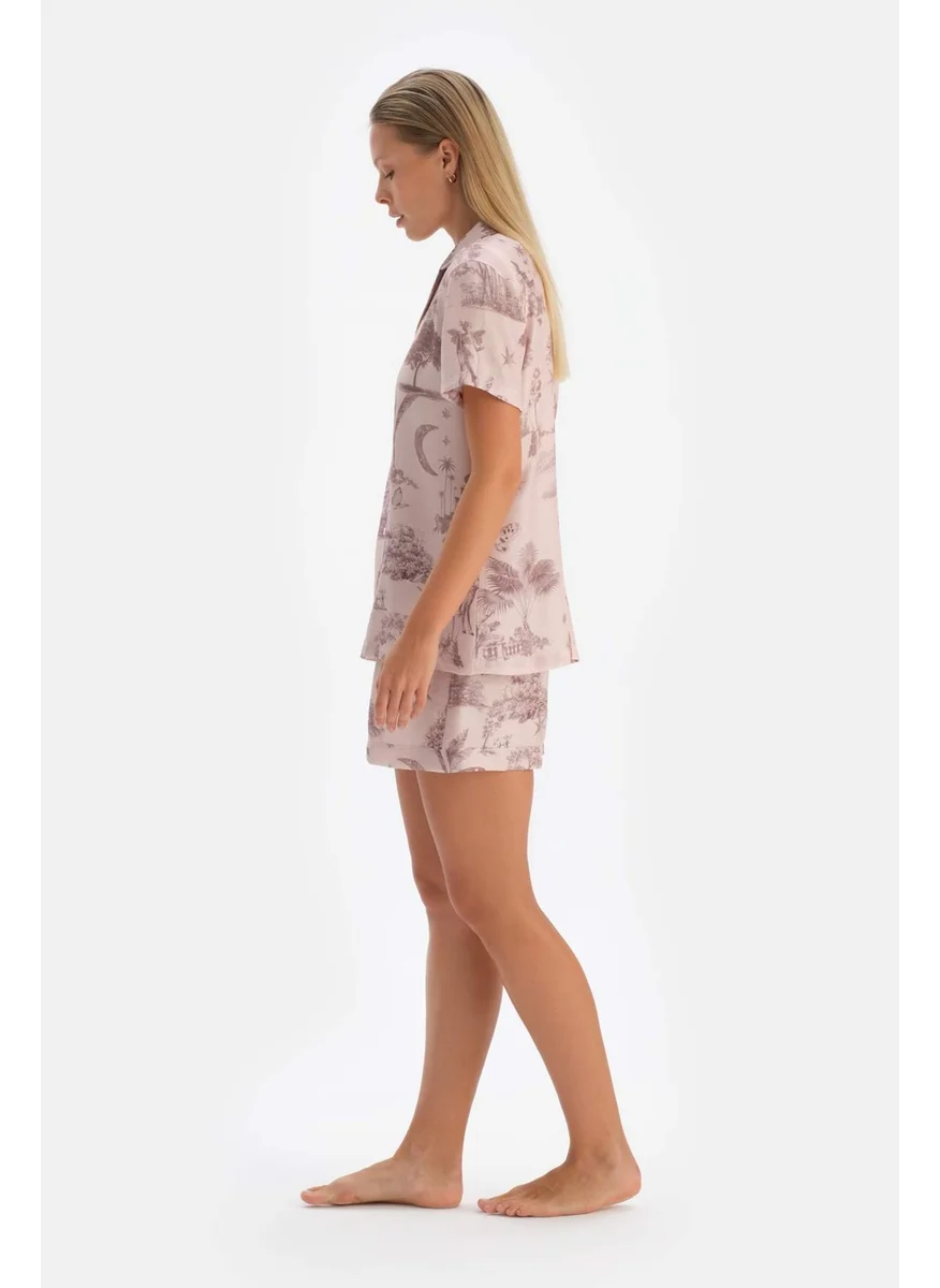 داجي Light Pink Patterned Woven Shirt