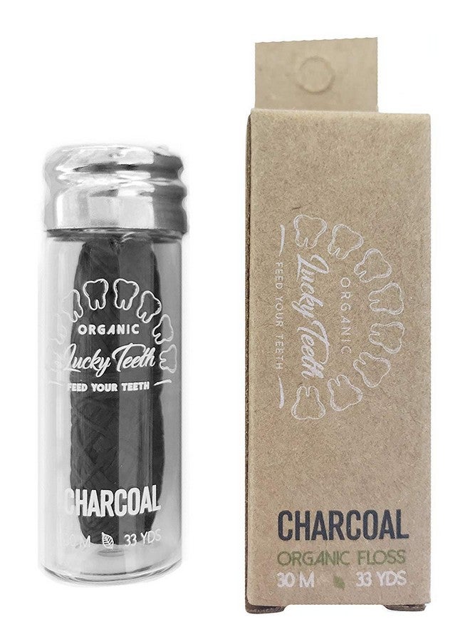Lucky Teeth Boo Fibre With Activated Charcoal Floss In Glass Jar With Tea Tree And Peppermint Essential Oils 30 M / 33 Yds - By Lucky Teeth (1 Pack) 
