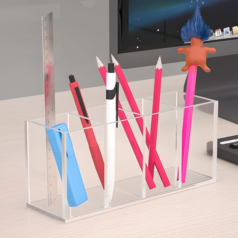 TPGP حامل أقلام أكريليك تويروش مع 4 أقسام - منظم مكتب شفاف - Image 2