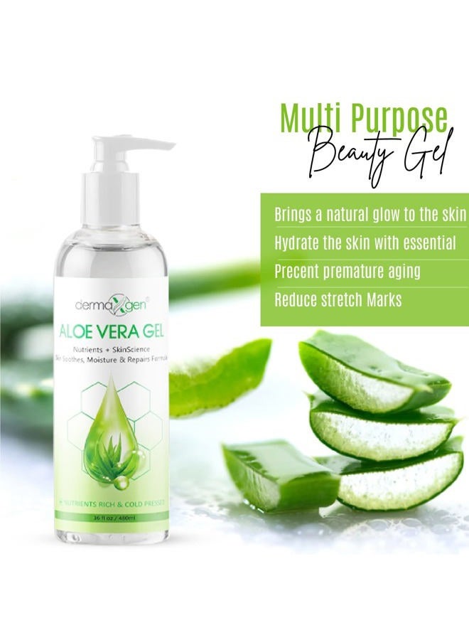dermaxgen Aloe Vera Gel - Organic 100% Pure Aloe + Witch Hazel + Vitamin C + Vitamin E - Skin Soothes, Moisture And Repair Formula, Nutrients Rich And Cold Pressed - 16 FL OZ / 480 ML - Image 2