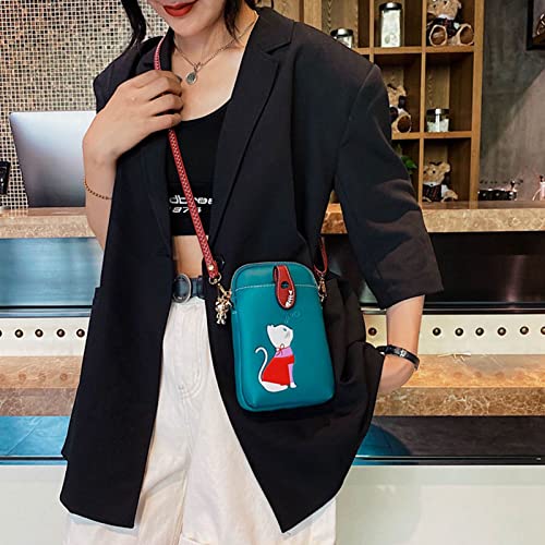 Sunshinejing Small Crossbody Phone Bag for Women Leather Cute Cat Cellphone Purse Shoulder Bags PU Wallet (Peacock Blue) - Image 2