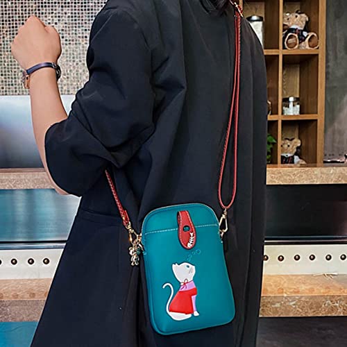 Sunshinejing Small Crossbody Phone Bag for Women Leather Cute Cat Cellphone Purse Shoulder Bags PU Wallet (Peacock Blue) - Image 3