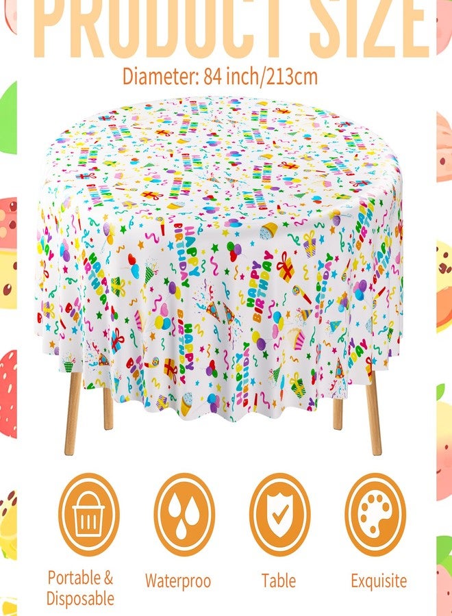 Oudain 3 Pcs Happy Birthday Tablecloth Decorations 84 Inch Plastic Disposable Round Table Covers Waterproof Colorful Balloons Confetti Tablecloth for Women Birthday Party Supplies Baby Shower(White) - Image 4
