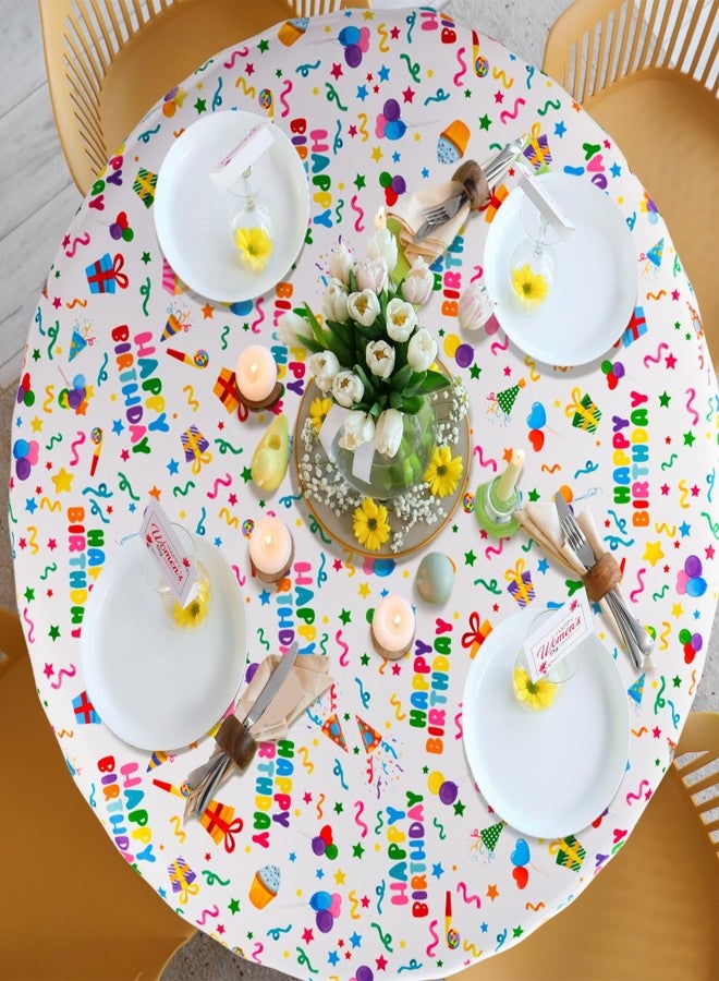 Oudain 3 Pcs Happy Birthday Tablecloth Decorations 84 Inch Plastic Disposable Round Table Covers Waterproof Colorful Balloons Confetti Tablecloth for Women Birthday Party Supplies Baby Shower(White) - Image 5