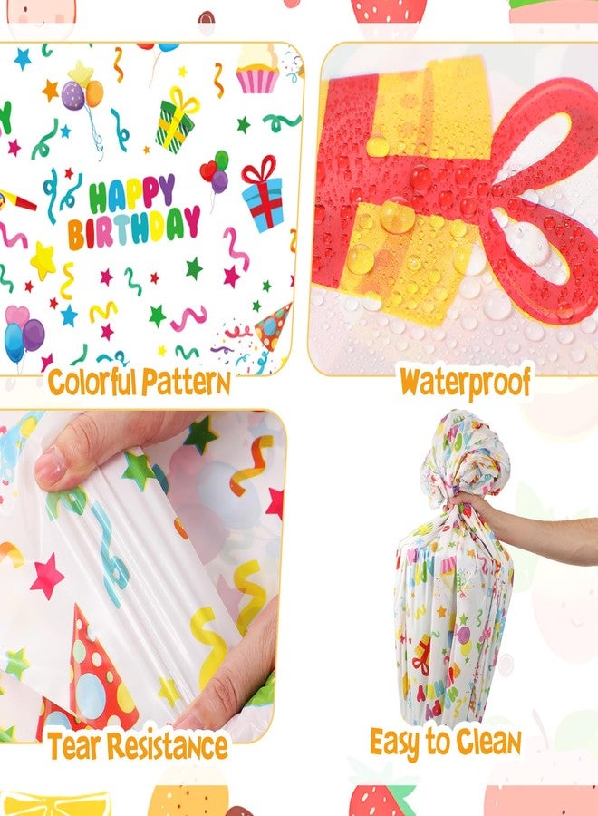 Oudain 3 Pcs Happy Birthday Tablecloth Decorations 84 Inch Plastic Disposable Round Table Covers Waterproof Colorful Balloons Confetti Tablecloth for Women Birthday Party Supplies Baby Shower(White) - Image 2