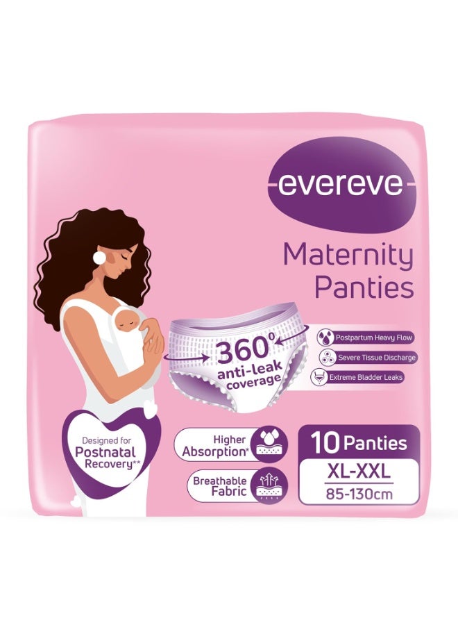 عشية أي وقت مضى سراويل داخلية نسائية من Evereve لفترة الحمل والنفاس (مقاس XL-XXL) - عبوة من 10 قطع | مخصصة للنزيف الغزير بعد الولادة | حماية شاملة 360 درجة ضد التسرب | قدرة امتصاص مضاعفة 3 مرات | سراويل ناعمة، مسامية، وأحادية الاستخدام لدعم التعافي بعد الولادة - Image 1