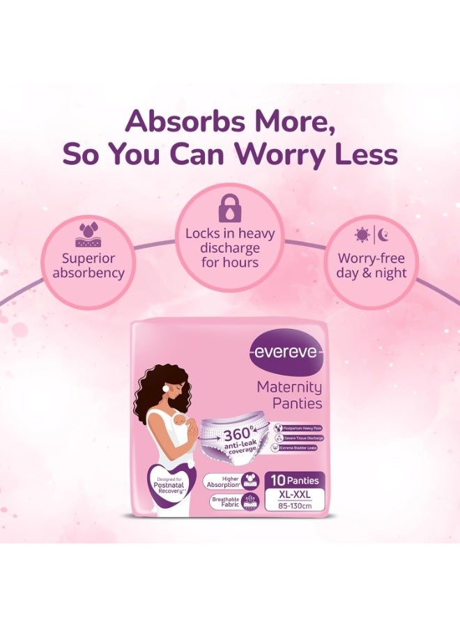 عشية أي وقت مضى سراويل داخلية نسائية من Evereve لفترة الحمل والنفاس (مقاس XL-XXL) - عبوة من 10 قطع | مخصصة للنزيف الغزير بعد الولادة | حماية شاملة 360 درجة ضد التسرب | قدرة امتصاص مضاعفة 3 مرات | سراويل ناعمة، مسامية، وأحادية الاستخدام لدعم التعافي بعد الولادة - Image 3