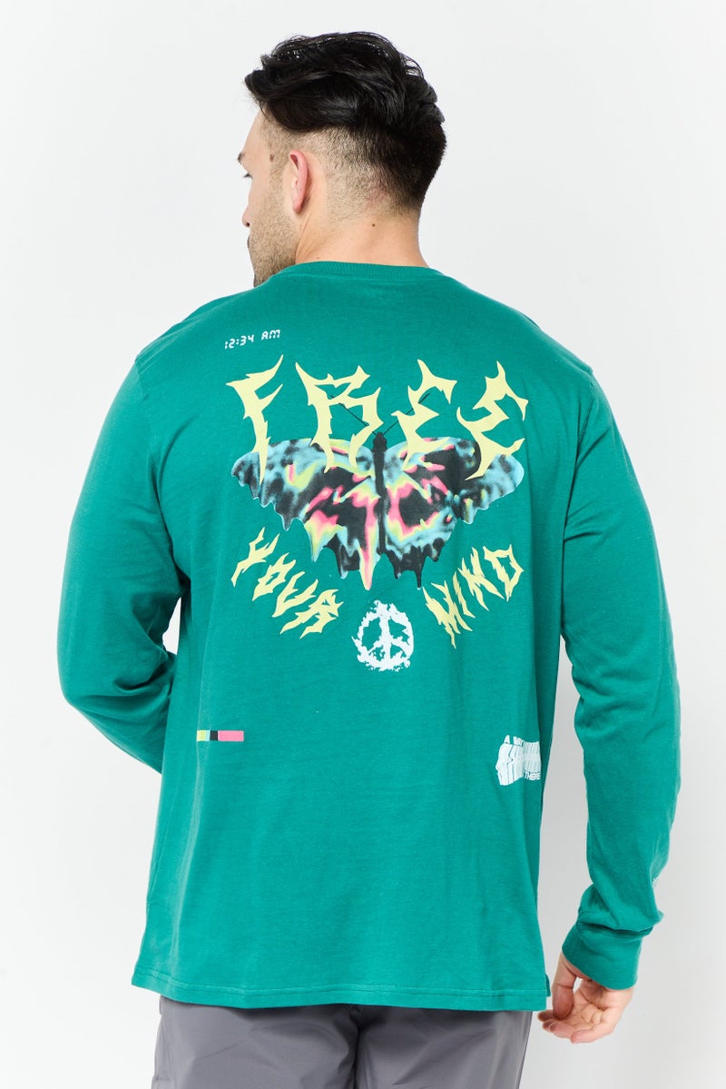 brooklyn تي شيرت رجالي بأكمام طويلة وياقة دائرية، أخضر - Image 3