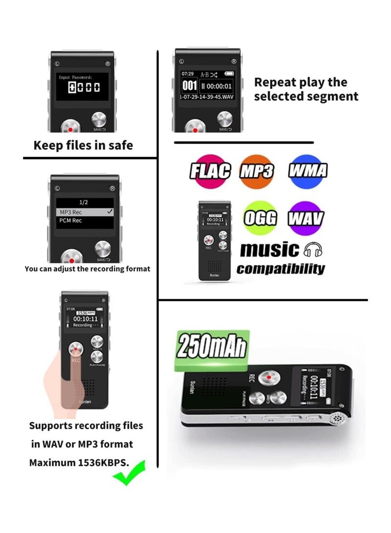 Digital Voice Recorder 16GB Recorder with Lecture Playback - USB Rechargeable Recorder Upgrade Compact Recording Device - Image 2
