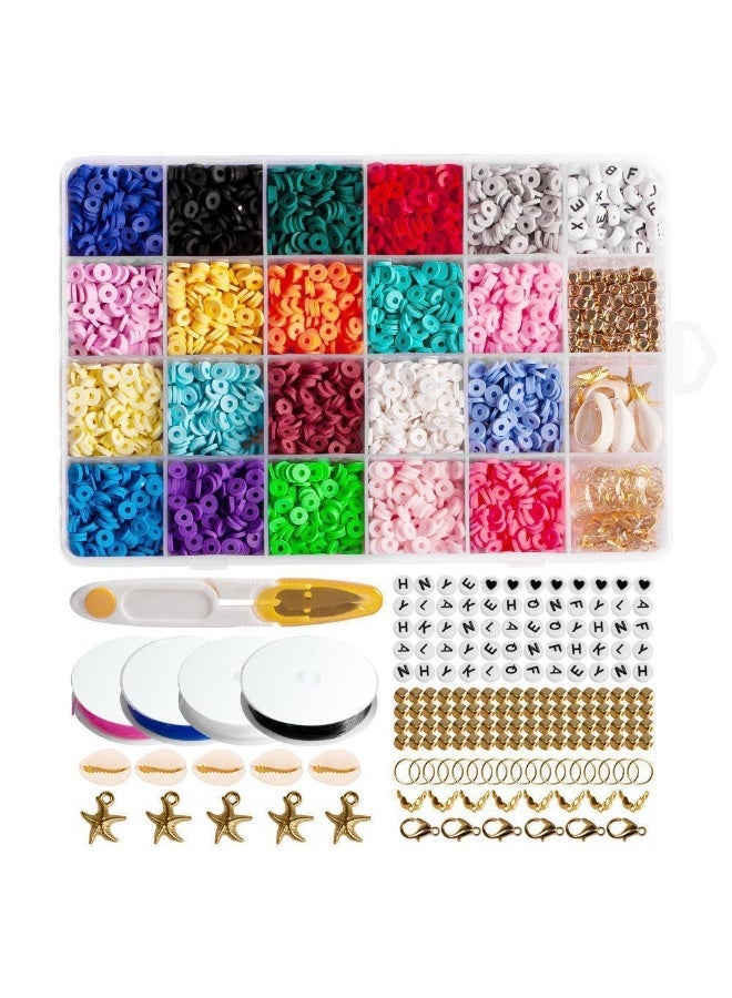 Bukela Clay Beads, 4500 pcs Flat Round Spacer Clay Beads Heishi Beads for Bracelets Making Kit Earring DIY Crafts for Holiday Presents (24Color 6 mm) - Image 1