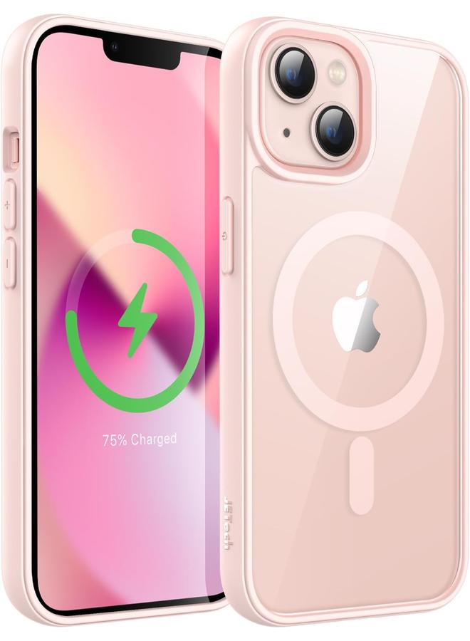 جي تيك جراب مغناطيسي لهاتف Iphone 13 مقاس 6.1 بوصة متوافق مع Magsafe غطاء ممتص للصدمات للهاتف بلون سادة غير لامع إطار من مادة TPU مضاد للخدش وظهر شفاف وردي - Image 1