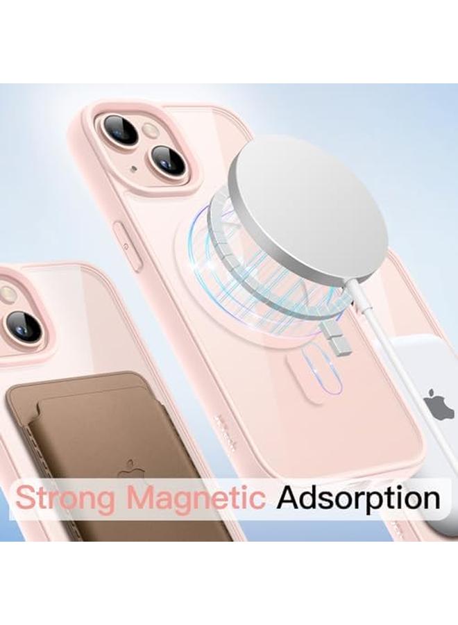 جي تيك جراب مغناطيسي لهاتف Iphone 13 مقاس 6.1 بوصة متوافق مع Magsafe غطاء ممتص للصدمات للهاتف بلون سادة غير لامع إطار من مادة TPU مضاد للخدش وظهر شفاف وردي - Image 4