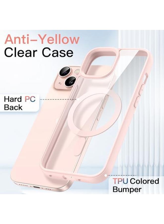 جي تيك جراب مغناطيسي لهاتف Iphone 13 مقاس 6.1 بوصة متوافق مع Magsafe غطاء ممتص للصدمات للهاتف بلون سادة غير لامع إطار من مادة TPU مضاد للخدش وظهر شفاف وردي - Image 3