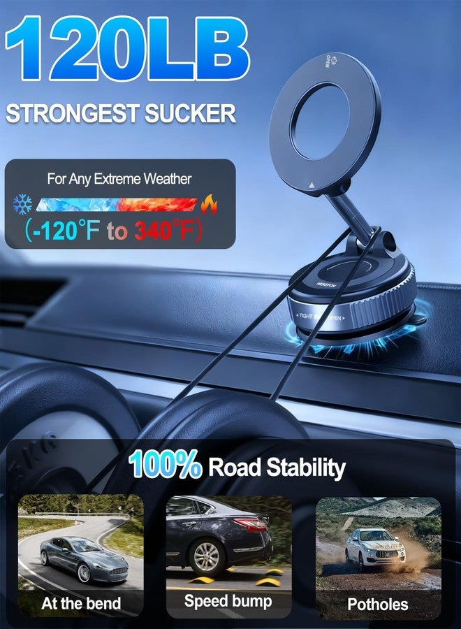 WEKEFON Car Phone Holder for Magsafe,360° Adjustable Suction Cup Phone Mount,Foldable Suction Cup Phone Mount,Phone Holders for Your Car for iPhone 16 15 14 13 12 Pro Max Plus (Black-K007) - Image 3