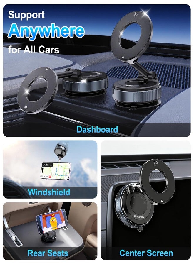 WEKEFON Car Phone Holder for Magsafe,360° Adjustable Suction Cup Phone Mount,Foldable Suction Cup Phone Mount,Phone Holders for Your Car for iPhone 16 15 14 13 12 Pro Max Plus (Black-K007) - Image 5