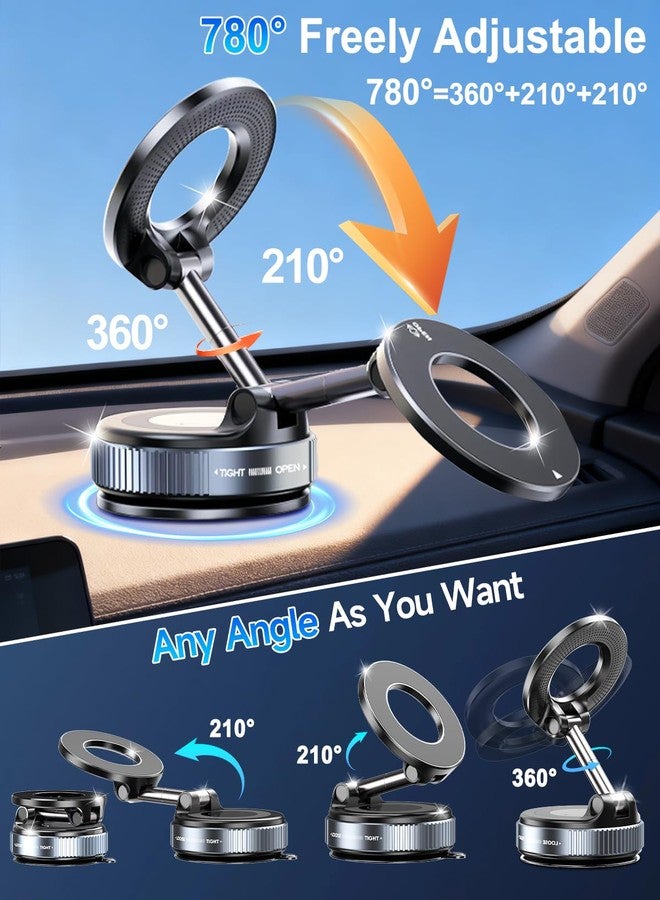WEKEFON Car Phone Holder for Magsafe,360° Adjustable Suction Cup Phone Mount,Foldable Suction Cup Phone Mount,Phone Holders for Your Car for iPhone 16 15 14 13 12 Pro Max Plus (Black-K007) - Image 2