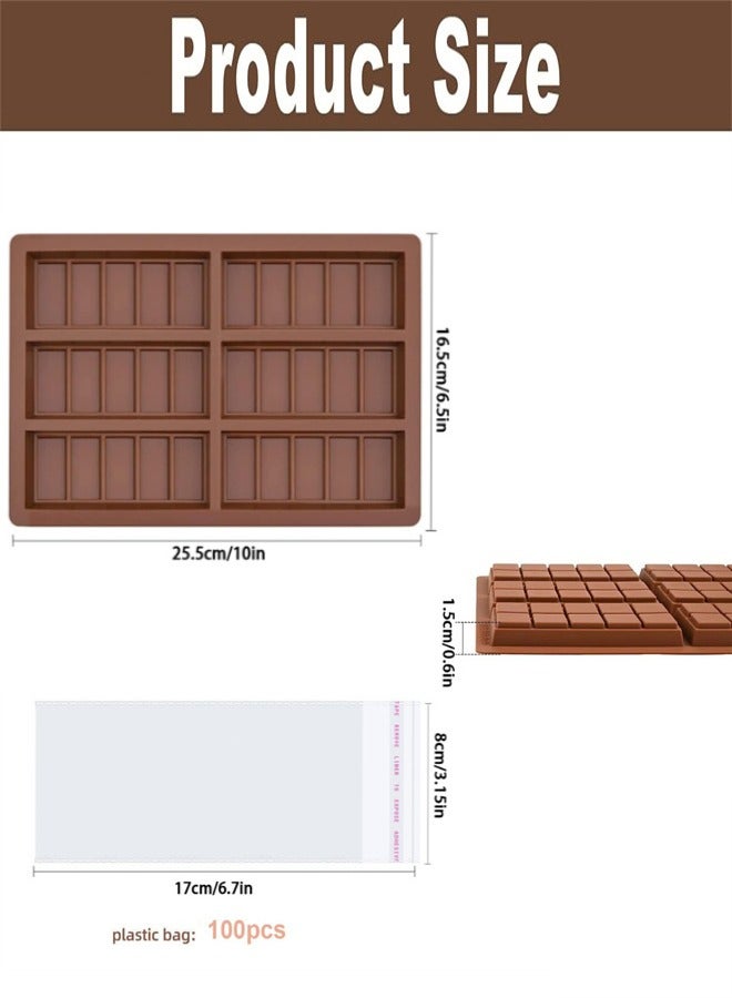 Chocolate Bar Mold, Non-Stick Chocolate Molds with 100pcs Storage Bags, Silicone Rectangle Deep Chocolate Bar Mold for Milk Chocolate Bar,Dubai Chocolate Bar Pistachio - Image 2