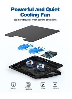 Generic Laptop Cooling Pad,7-16 Inch Ultra Notebook Slim Portable USB Powered (2 Quiet Big Fans), Gaming Laptop Cooler 1200RPM, 6 Heights Adjustment, 2 USB Port  - Image 2